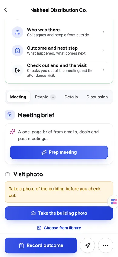 Meeting checklist and details in the Zaps app